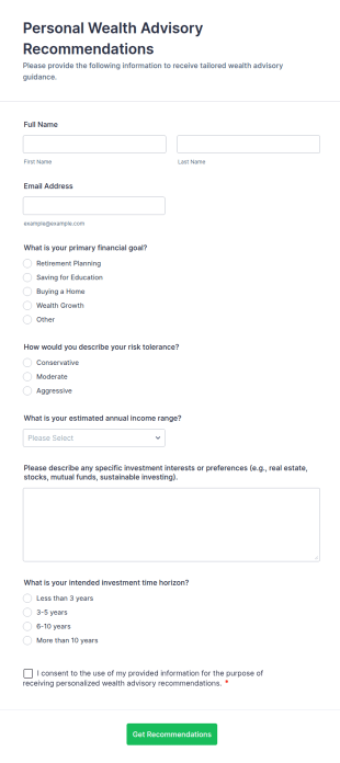 Personal Wealth Advisory Recommendations Form Template
