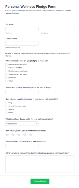Personal Wellness Pledge Form Template