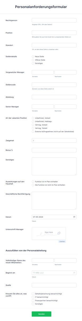 Personalanforderungsformular Form Template