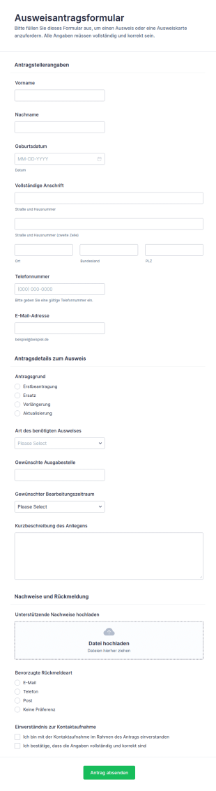 Personalausweis Anforderung Formular
