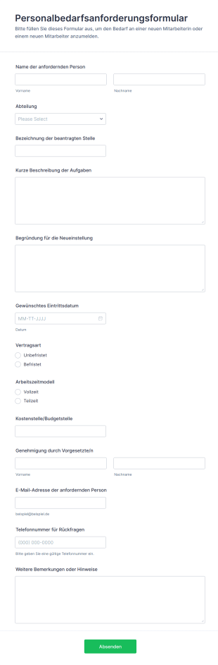 Personalbedarfsanforderungsformular Form Template