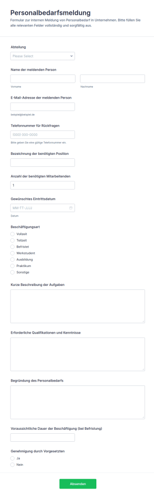 Personalbedarfsermittlung Formular