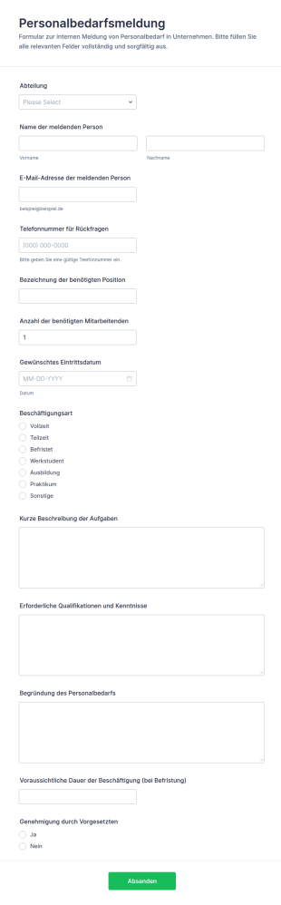 Personalbedarfsermittlung Formular