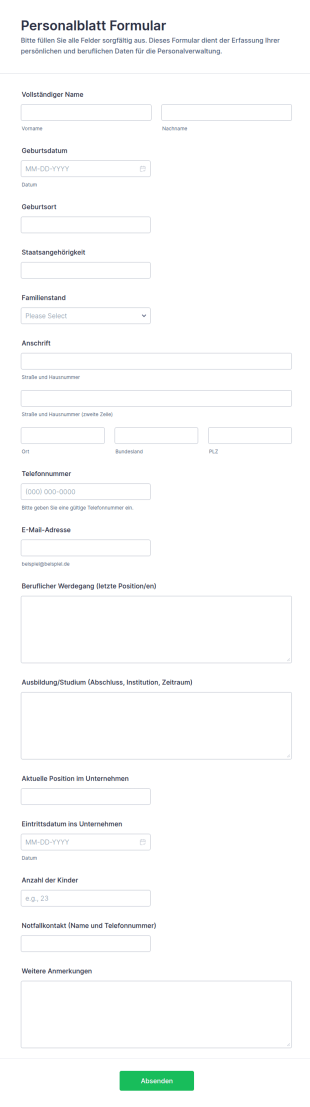 Personalblatt Formular