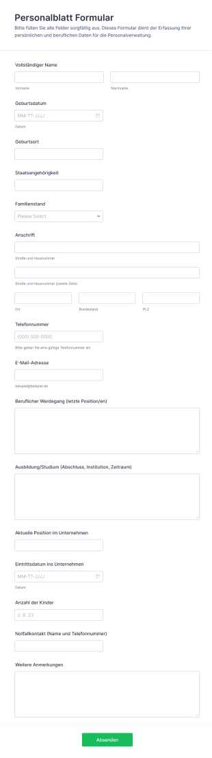 Personalblatt Formular
