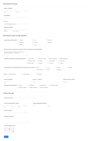Personalice Y Reserve Su Viaje Form Template