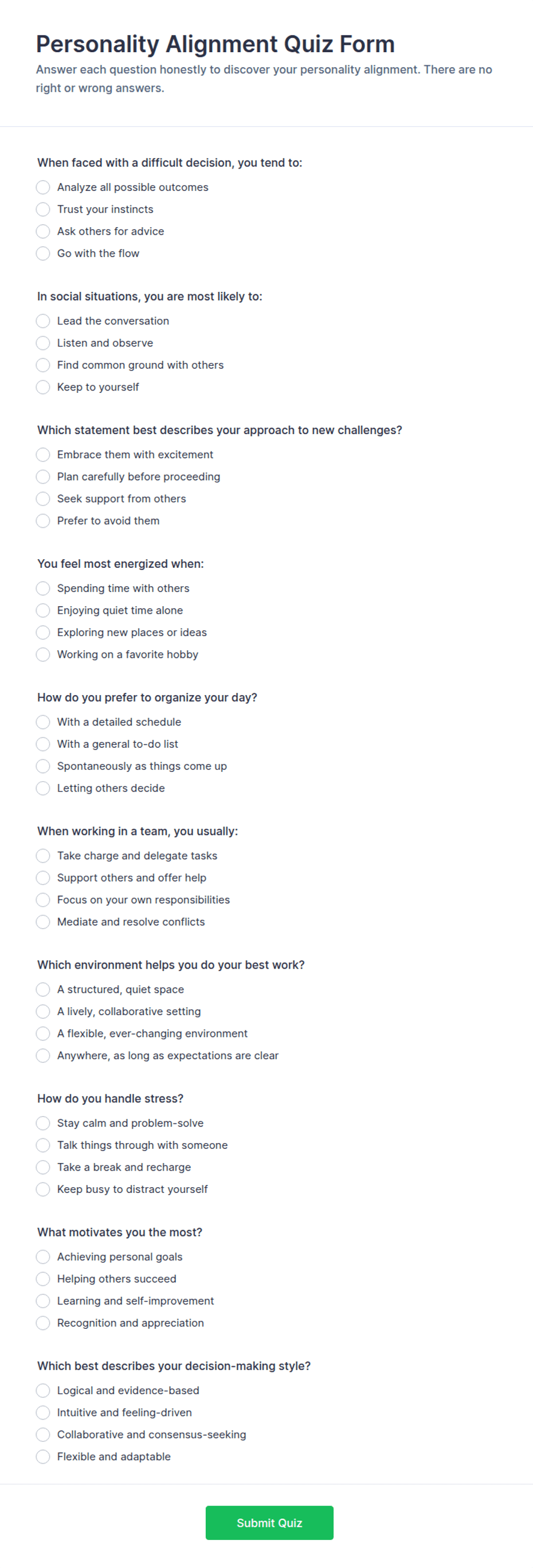 Personality Alignment Quiz Form Template | Jotform