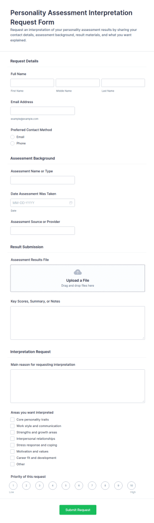 Personality Assessment Interpretation Request Form Template