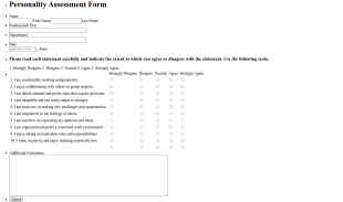 Personality Assessment Form Template
