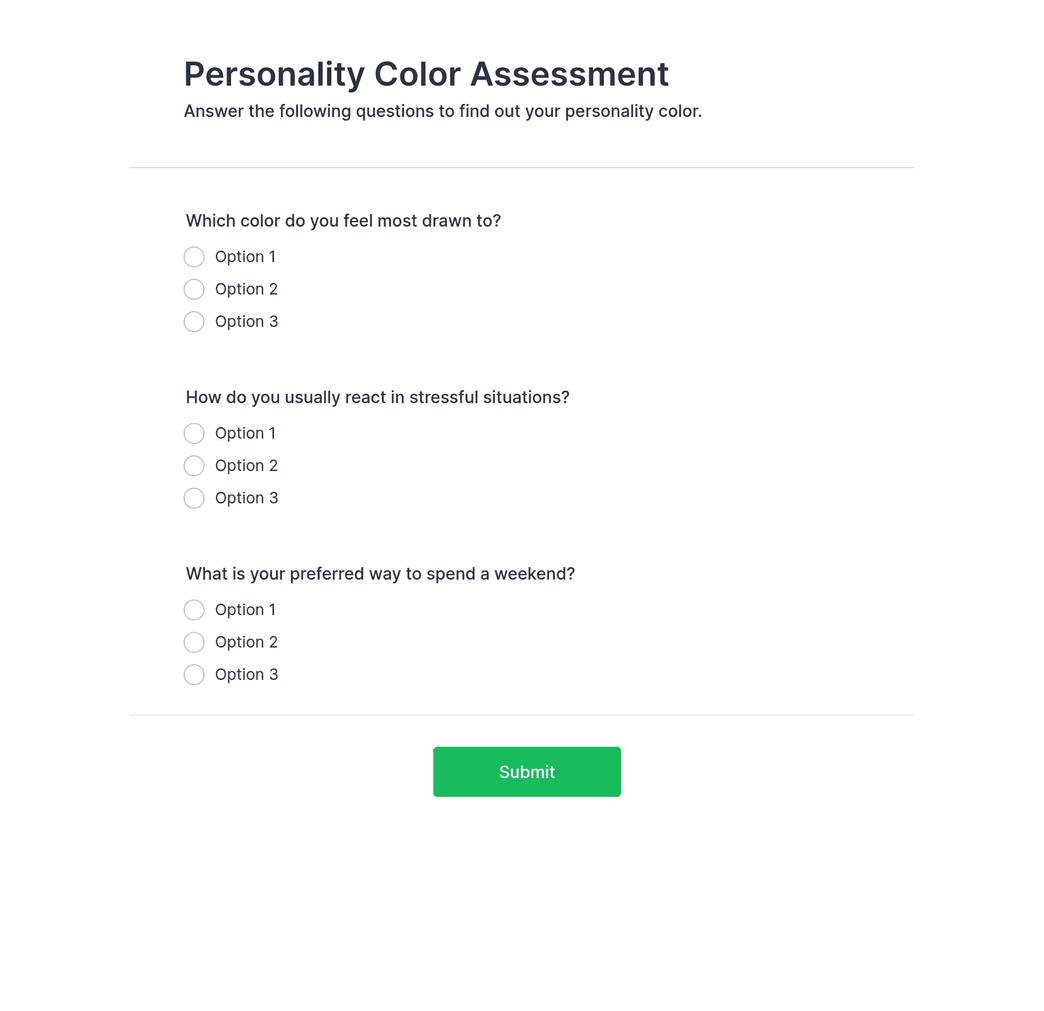 Personality Color Assessment Form Template | Jotform