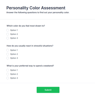 Personality Color Assessment Form Template
