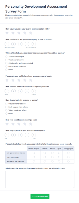 Personality Development Assessment Survey Form Template
