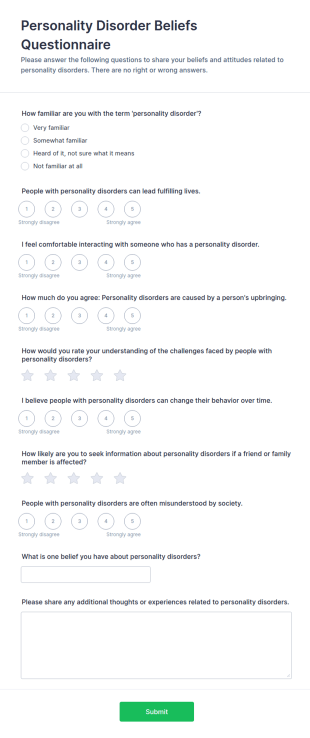 Personality Disorder Beliefs Questionnaire Form Template