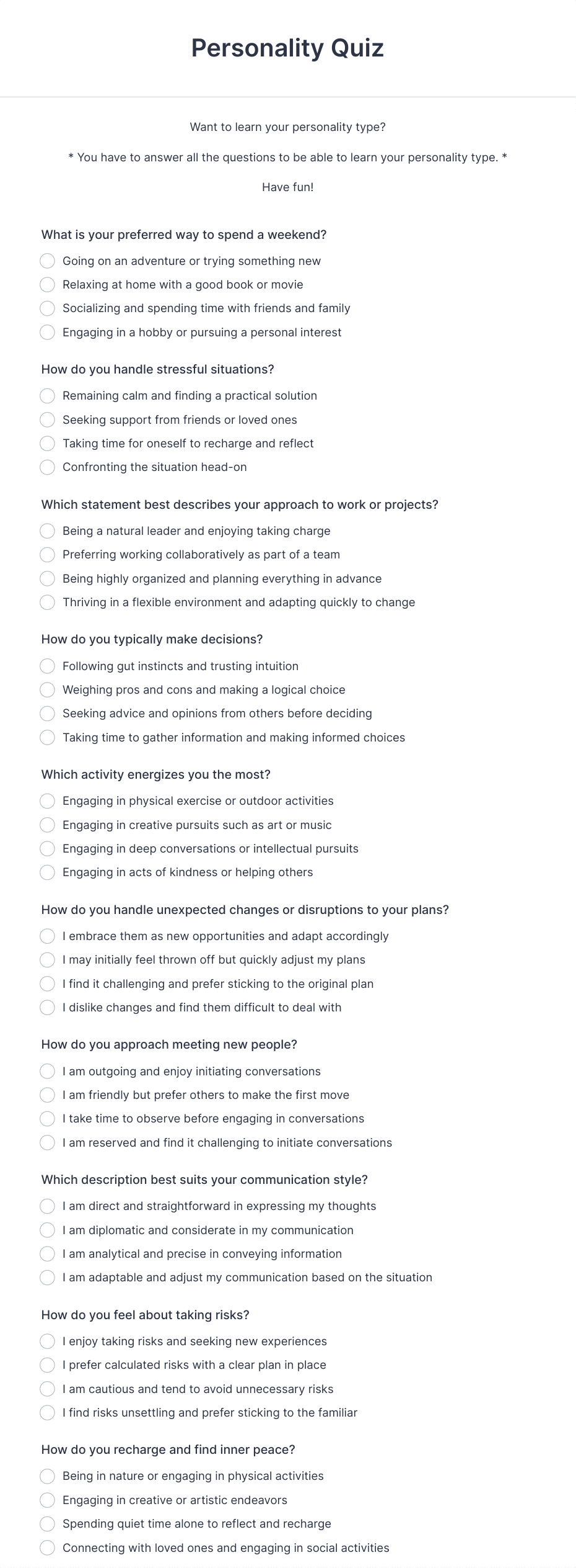 Personality Quiz Template Form Template | Jotform