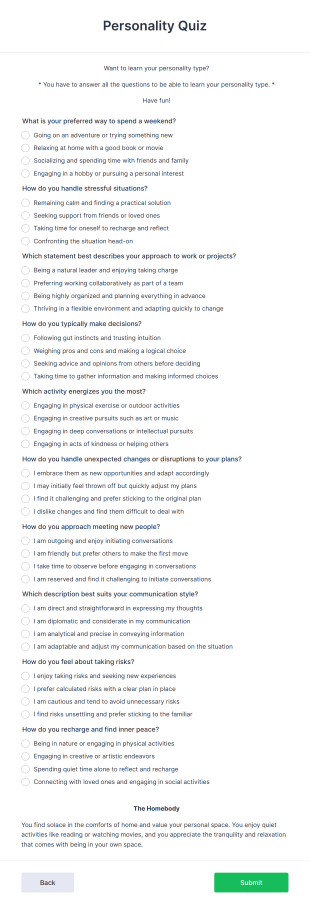Personality Quiz Template Form Template