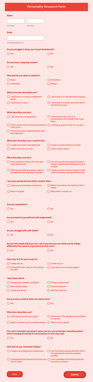 Personality Research Form Template