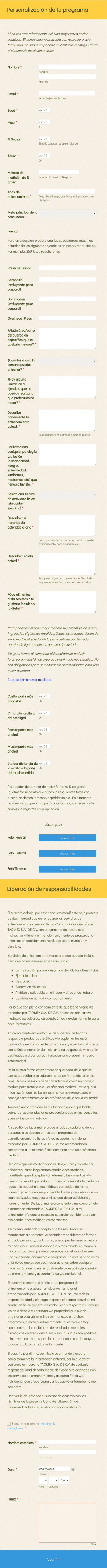 Personalización Programas Entrenamiento Form Template