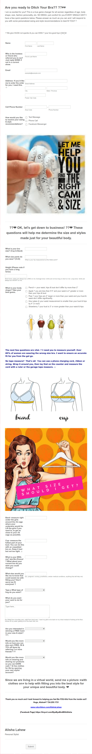 Personalized Cami Sizing With Alisha Form Template