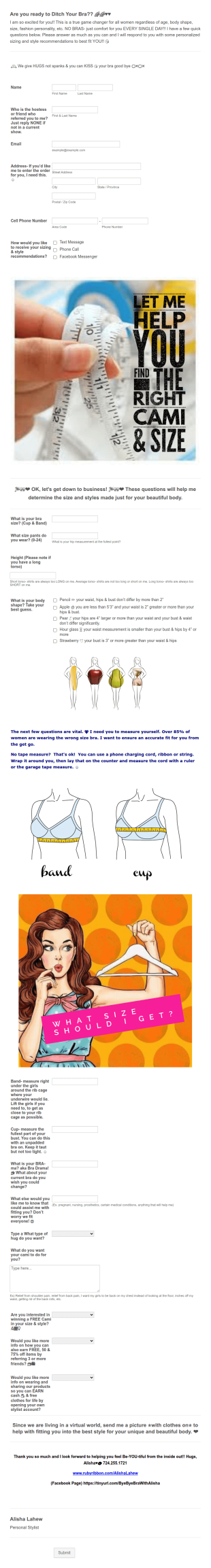 Personalized Cami Sizing With Alisha Form Template