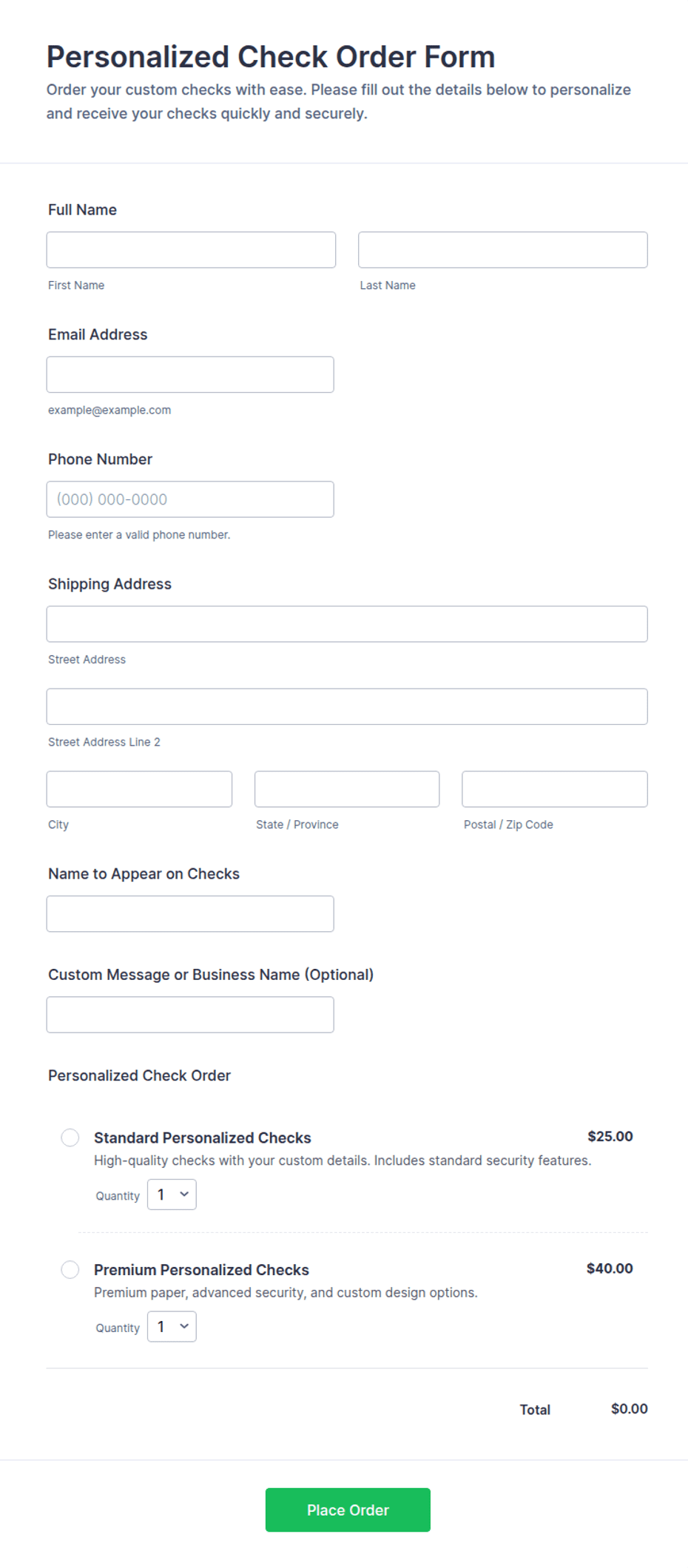 Personalized Check Order Form Template | Jotform