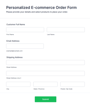 Personalized E Commerce Order Form Template
