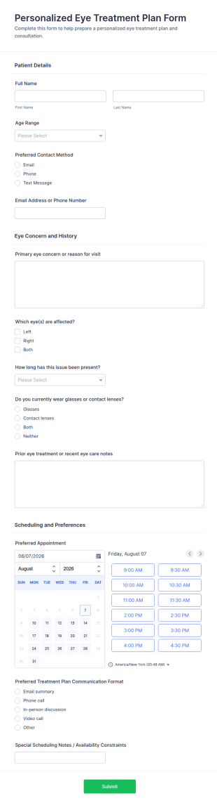 Personalized Eye Treatment Plan Form Template