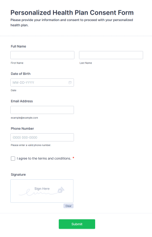 Personalized Health Plan Consent Form Template