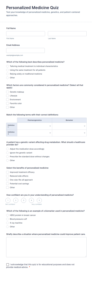 Personalized Medicine Quiz Form Template