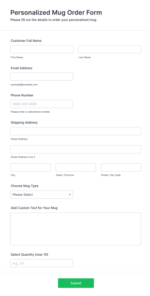 Personalized Mug Order Form Template