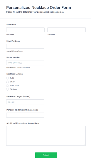 Personalized Necklace Order Form Template