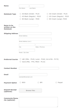Personalized Notebook Order Form Template