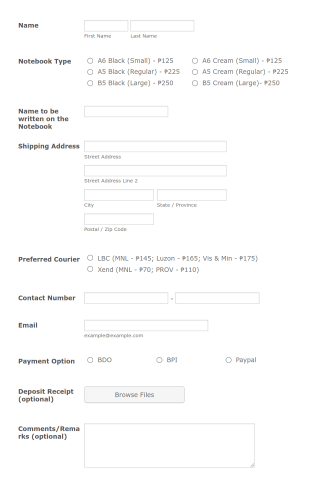 Personalized Notebook Order Form Template