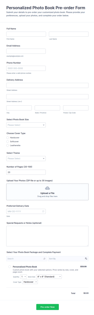 Personalized Photo Book Pre Order Form Template