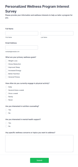Personalized Wellness Program Interest Survey Form Template