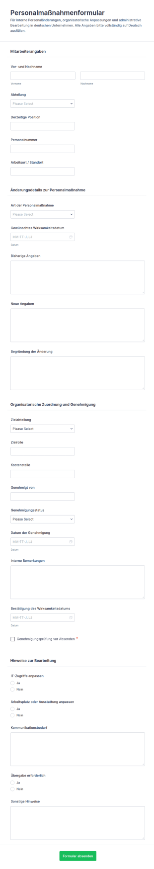 Personalmaßnahmen Ankündigungsformular