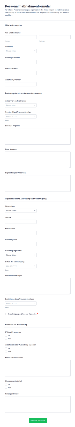 Personalmaßnahmen Ankündigungsformular