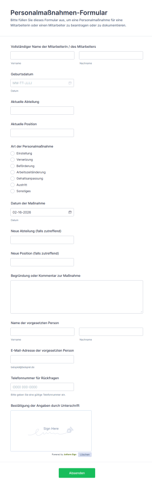 Personalmaßnahmen Formular