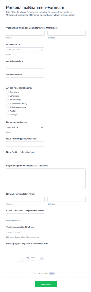 Personalmaßnahmen Formular