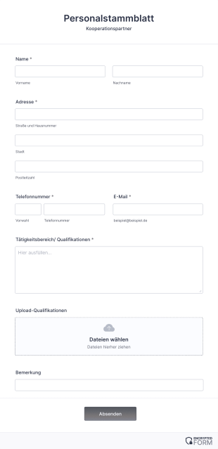 Personalstammblatt (Kooperationspartner) Form Template