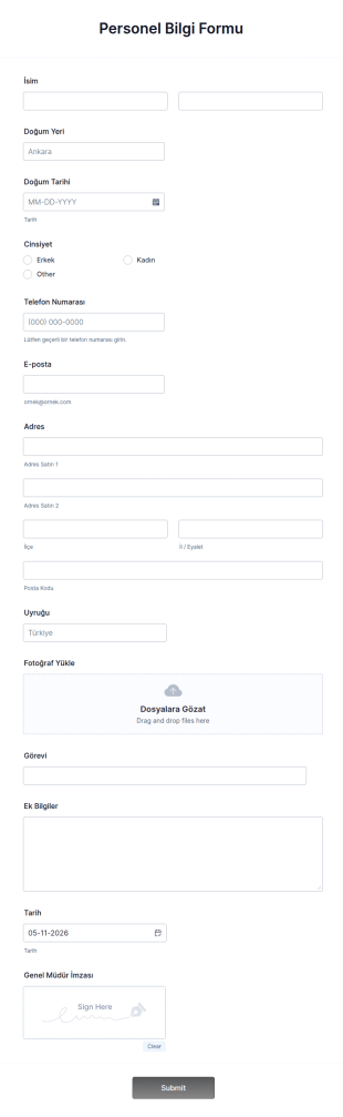 Personel Bilgi Form Şablonu