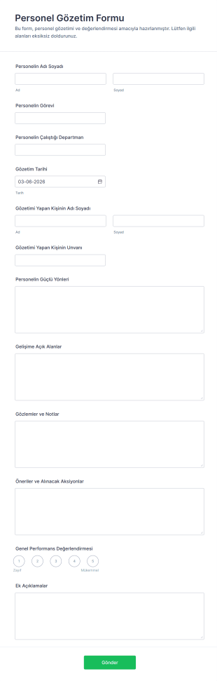 Personel Gözetim Form Şablonu