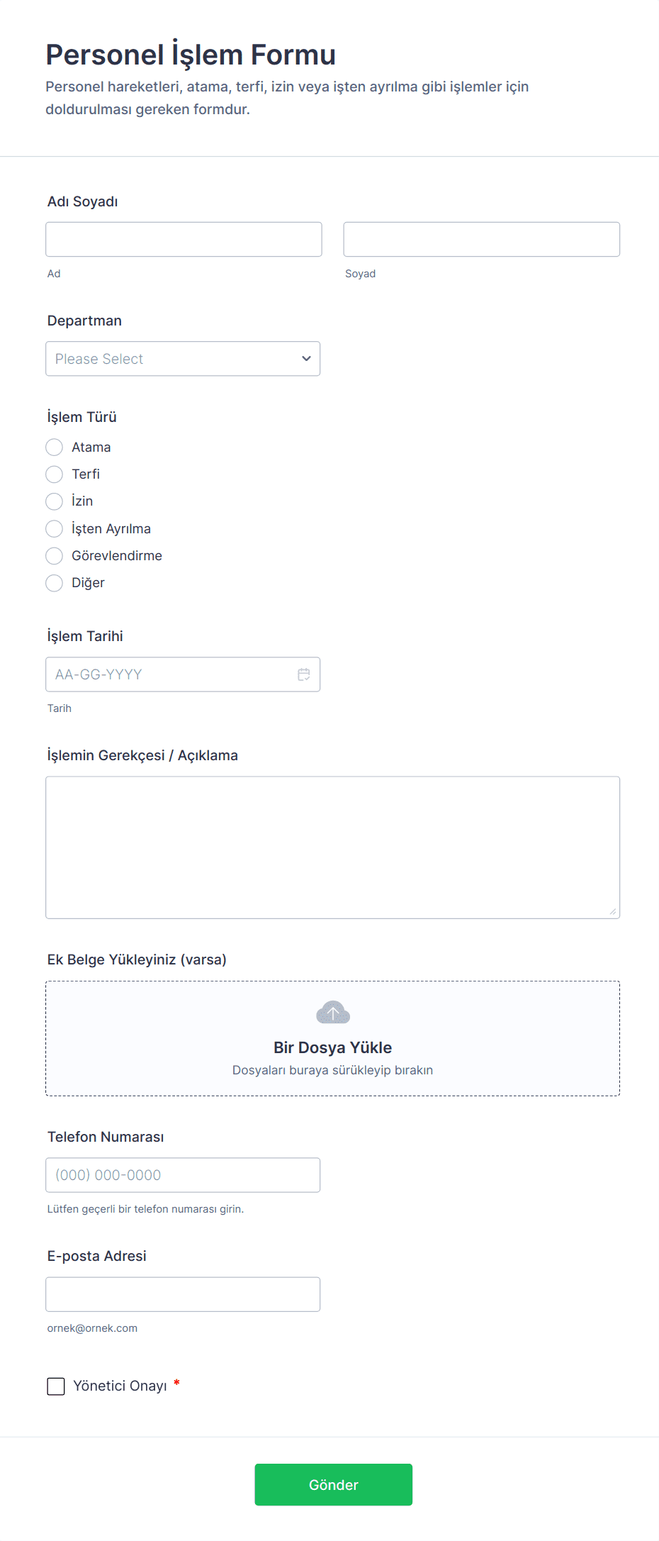 Personel İşlem Form Şablonu | Jotform