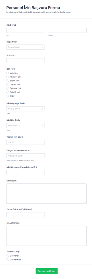 Personel İzin Başvuru Form Şablonu