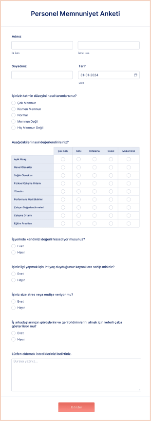 Personel Memnuniyet Anketi Form Şablonu