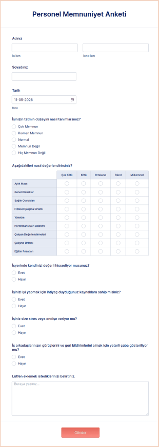 Personel Memnuniyet Anketi Form Şablonu