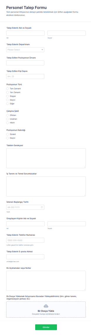 Personel Talep Form Şablonu