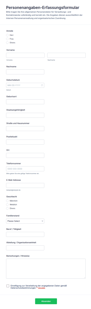 Persönliche Angaben Umfrage