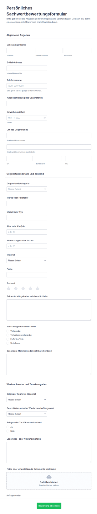 Persönliche Eigentumsbewertung Formular