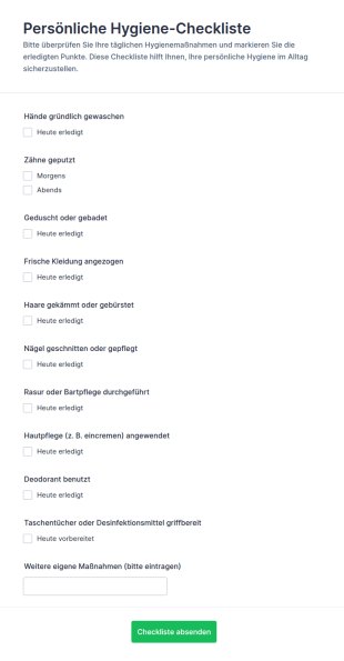 Persönliche Hygiene Checkliste Umfrage