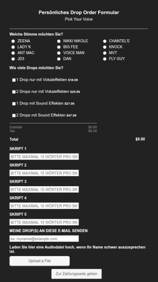 Persönliches Drop Order Formular